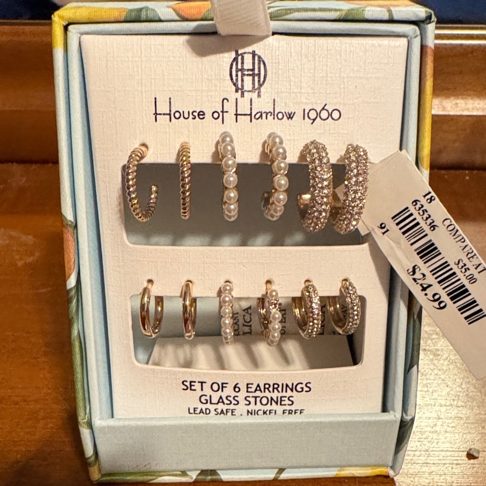 ✨ House of Harlow 1960 Gold & Pearl Hoop Earrings – Set of 6 – NWT
